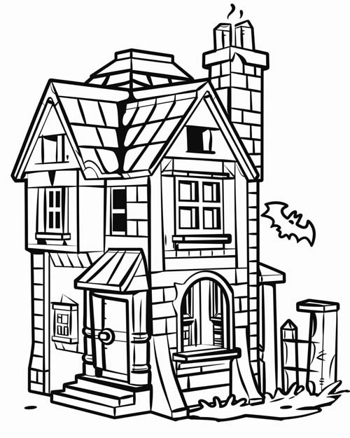 coloring page of a lego haunted house
