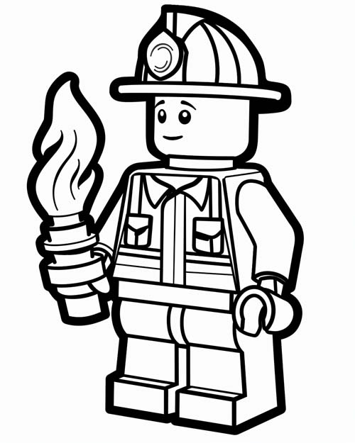 coloring page of a lego fireman