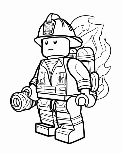 coloring page of a lego fireman