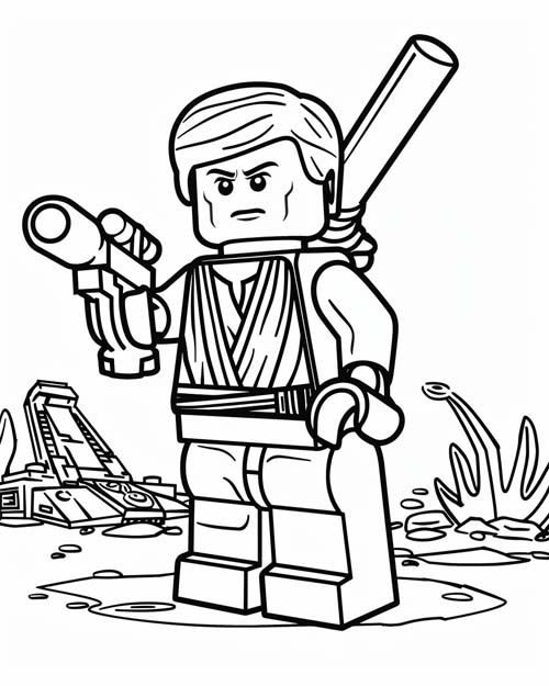 coloring page of lego Luke Skywalker
