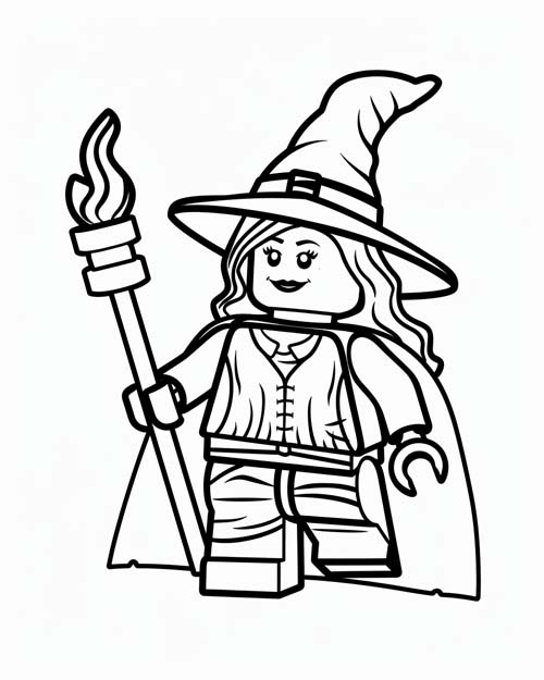 coloring page of a lego witch