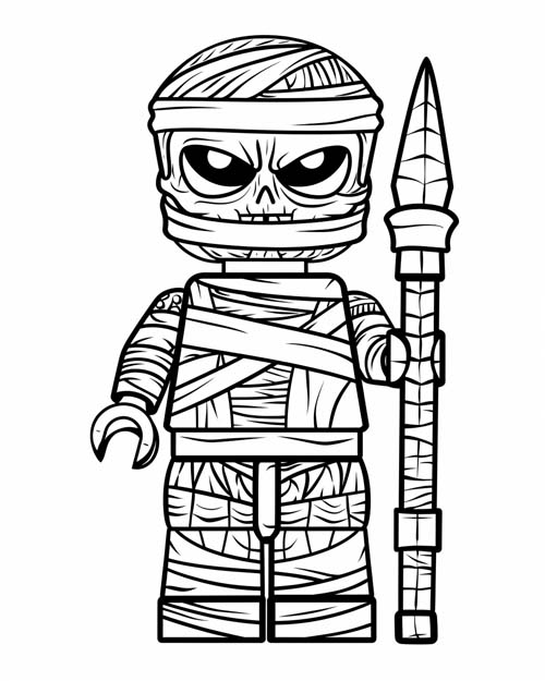 coloring page of a lego mummy