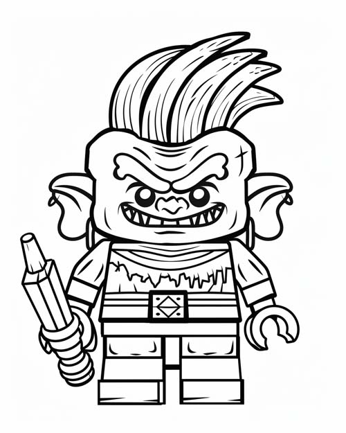 coloring page of a lego troll