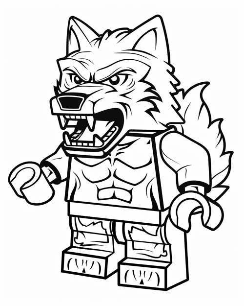 coloring page of a lego werewolf