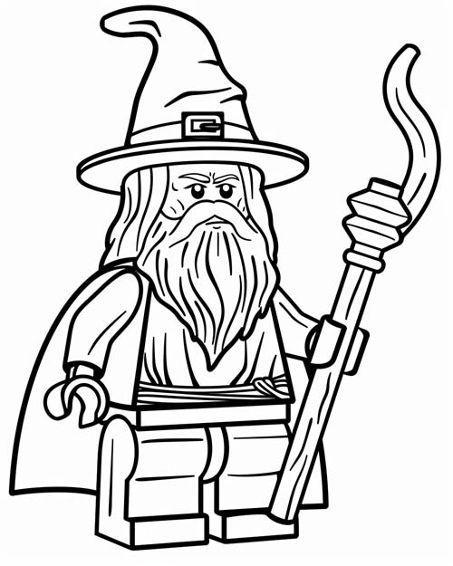 coloring page of a lego wizard