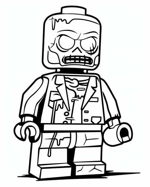 coloring page of a lego zombie