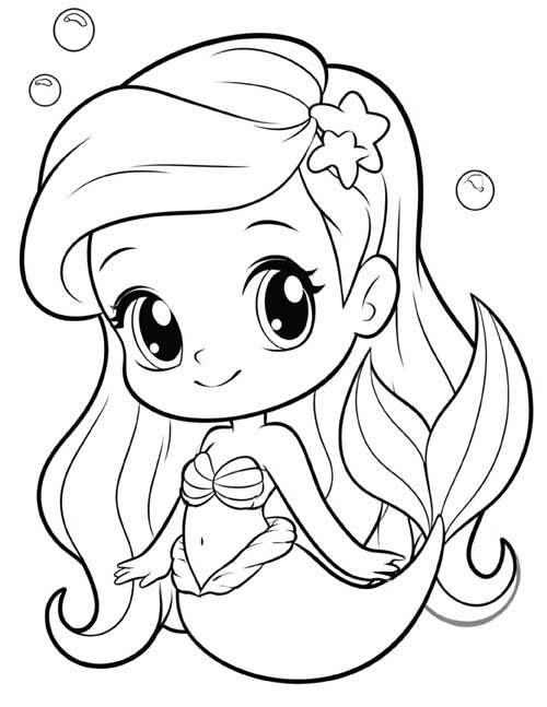 preschool coloring page of the little mermaid