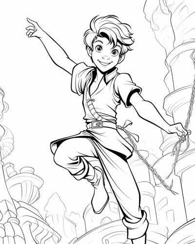 Peter Pan flying coloring page