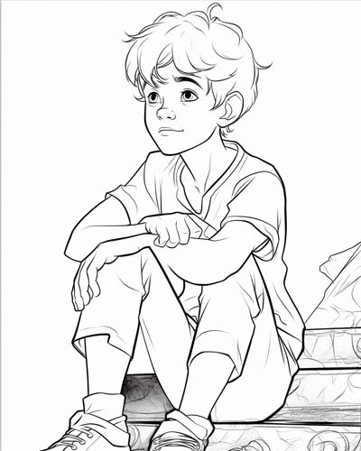 Peter Pan thinking coloring page