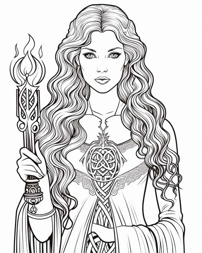 Brigid holding a torch coloring page