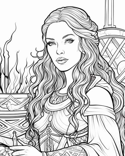Brigid beside the forge coloring page