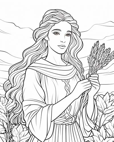 Brigid with a sheaf of wheat coloring page