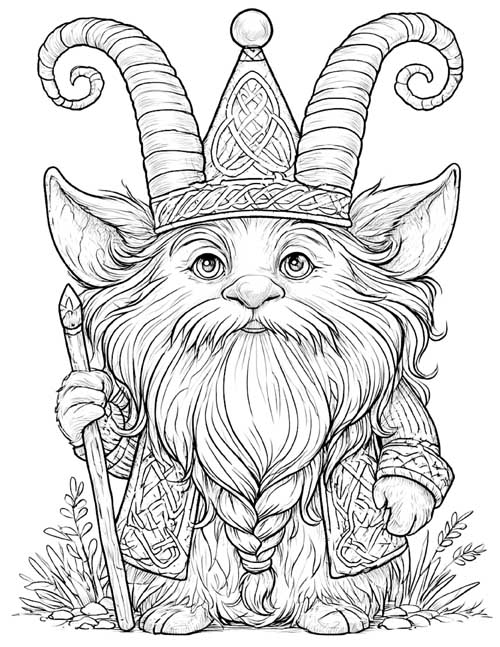 detailed ink sketch, coloring page of a Celtic brownie