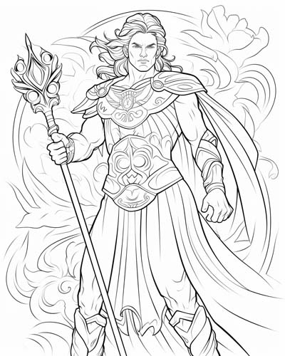 coloring page of the Celtic hero, Cu Chulainn
