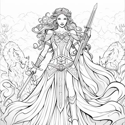 Celtic goddess Morrigan outfitted for the battlefield