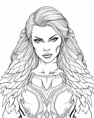 Celtic goddess Morrigan with her raven feather headpiece