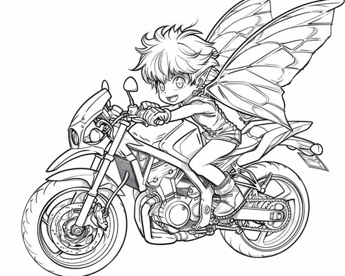 coloring page of Puck on a motorcycle