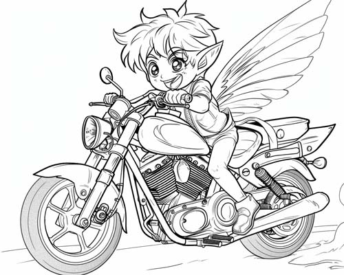 coloring page of Tobin Goodfellow riding a motorcycle
