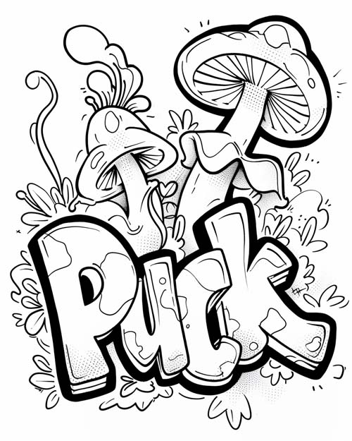 word art coloring page of Puck