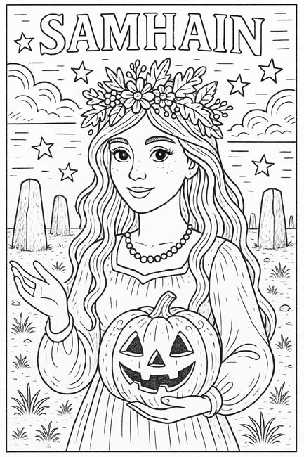 coloring page of a Samhain girl