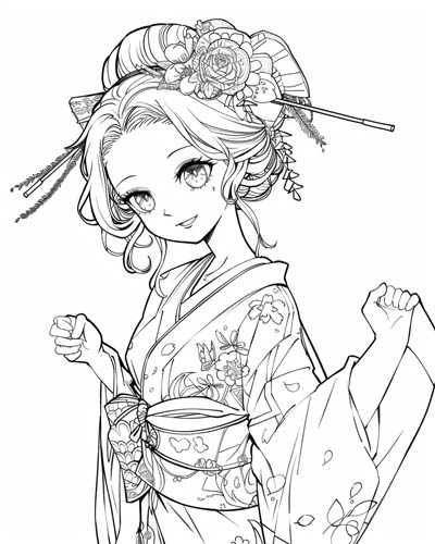coloring page of a kimono