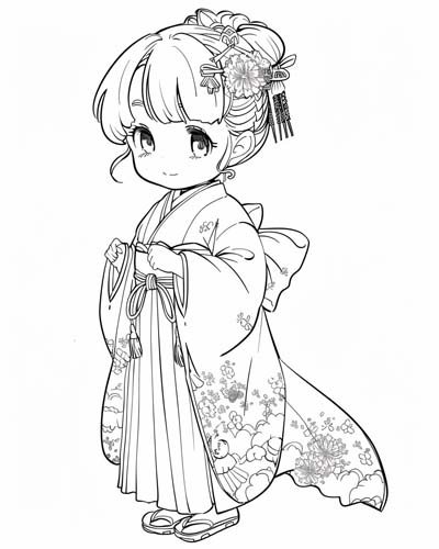 coloring page of a kimono
