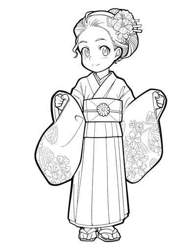 coloring page of a kimono