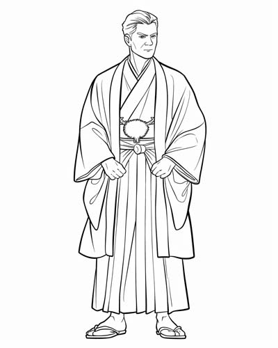 coloring page of a man in a kimono