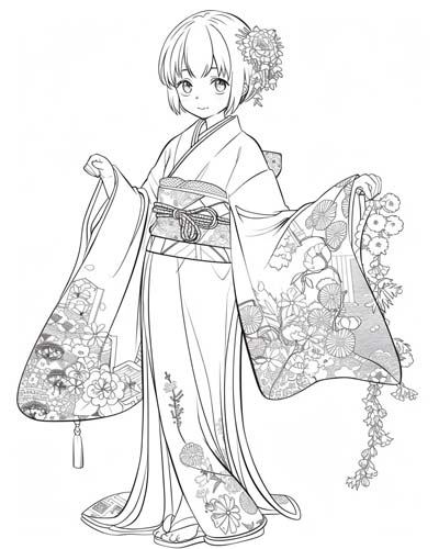 coloring page of a kimono