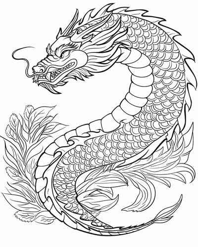 coloring page of a Japanese dragon