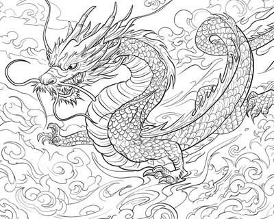 coloring page of a Japanese dragon