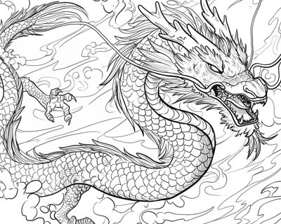 coloring page of a Japanese dragon