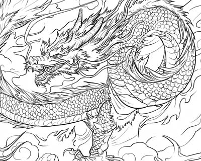 coloring page of a Japanese dragon