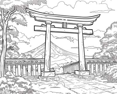 coloring page of a Torii gate