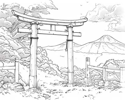 coloring page of a Torii gate