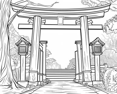 coloring page of a Torii gate