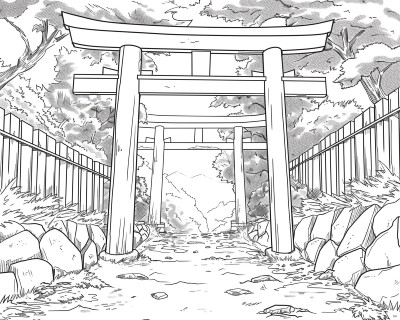 coloring page of a Torii gate