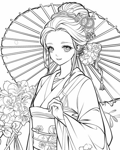 coloring page of a wagasa