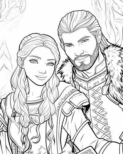 coloring page of Ragnar and Lagertha