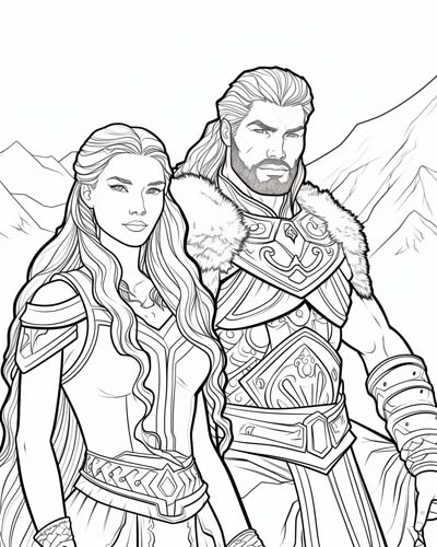 coloring page of Ragnar and Lagertha