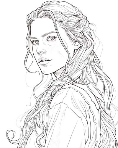 Realistic coloring page of Queen Aslaug