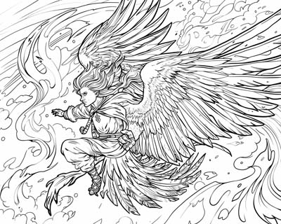 coloring page of Lleu Llaw Gyffes transforming into an eagle