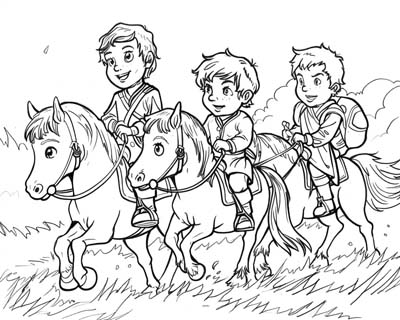 coloring page of Owain Glyndŵr and his friends