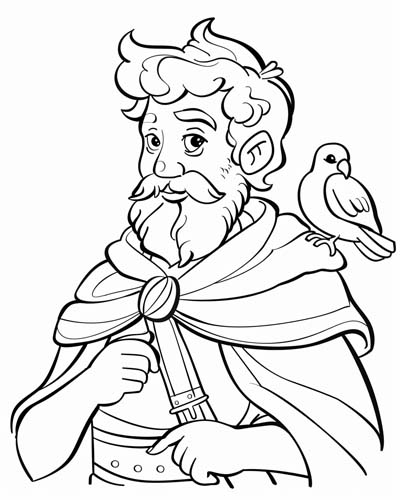 coloring page of St. David with a dove on his shoulder