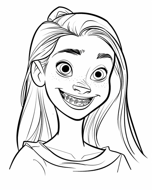 girl with braces coloring page