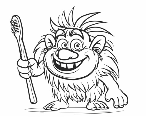 troll with toothbrush coloring page