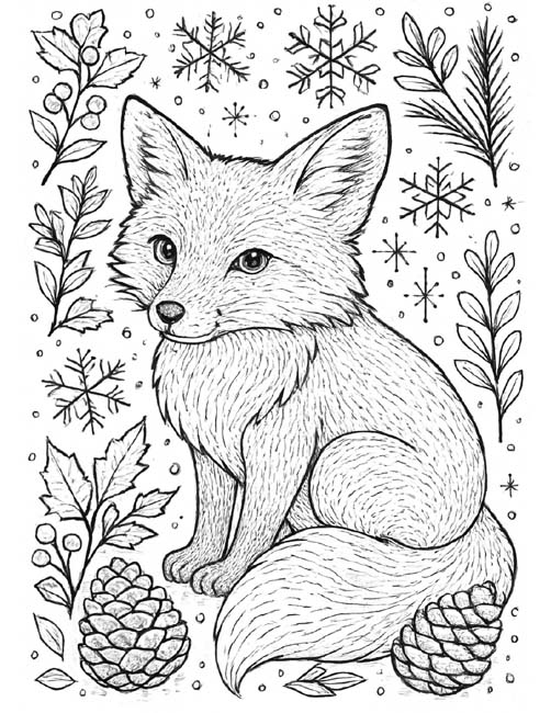 winter fox coloring page for adults