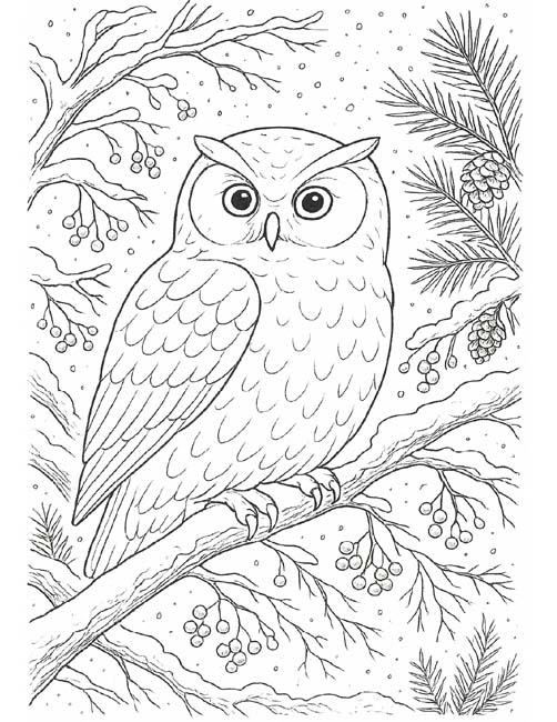 winter owl coloring page for adults