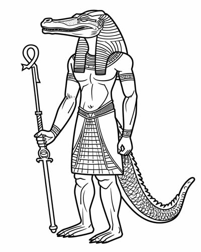 Sobek, the Egyptian crocodile god coloring page