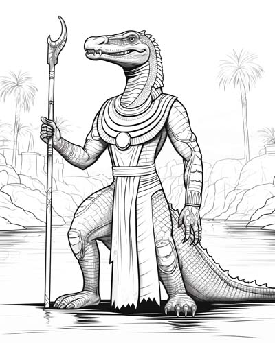 Sobek, the Egyptian crocodile god coloring page